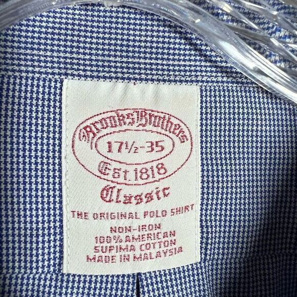 Brooks Brothers Mens Blue‎ Micro Houndstooth Shirt Button Down Classic Size 17.5 - Picture 2 of 5